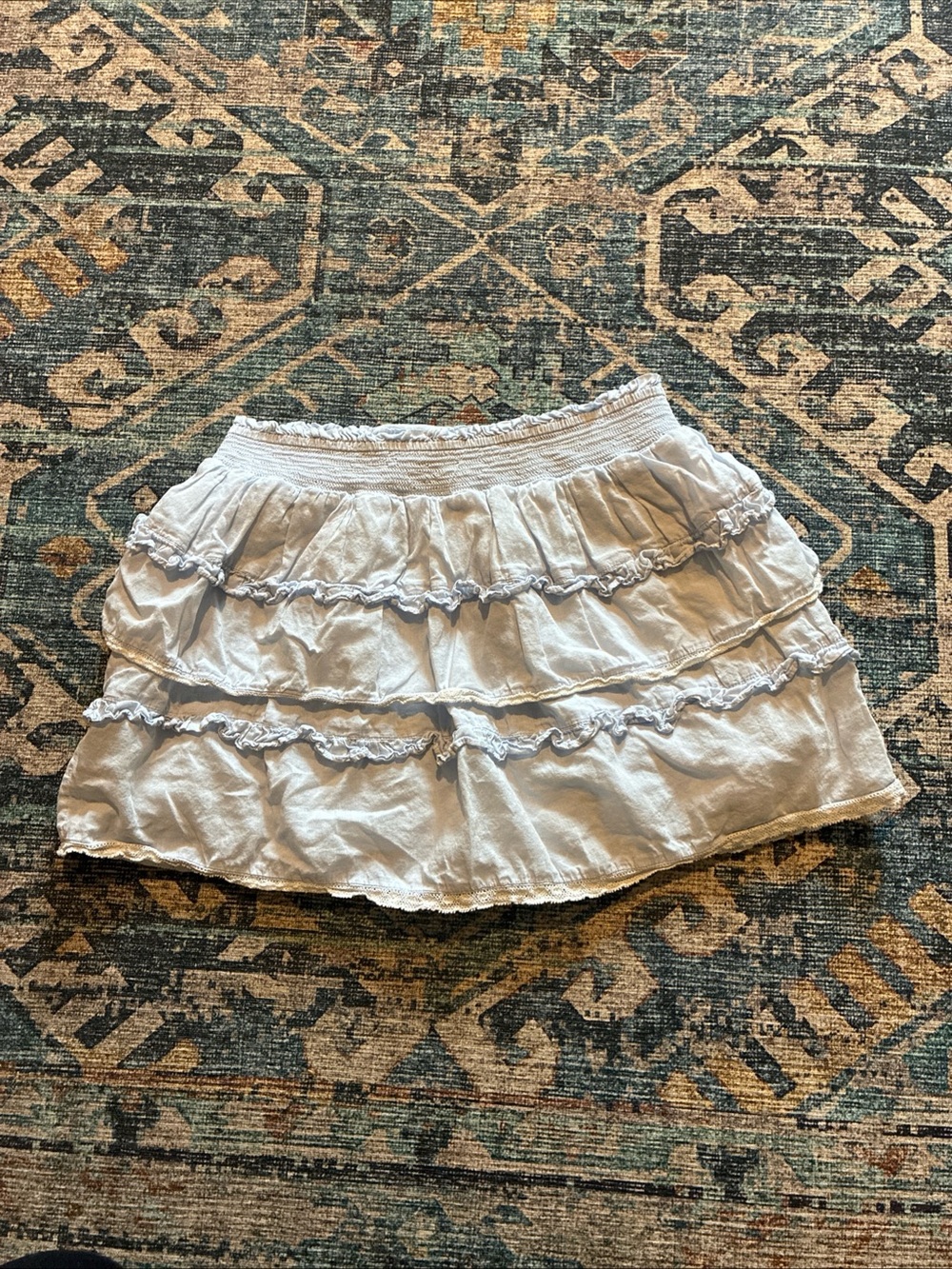 LoveShackFancy girls 14 Y tiered light blue miniskirt